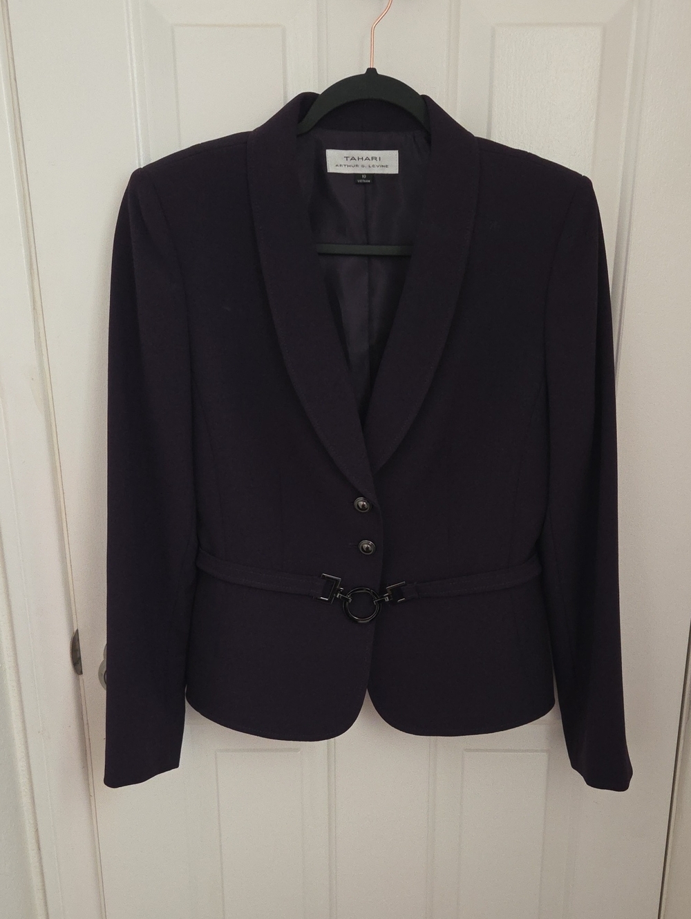 Tahari ASL Women's Dark Purple Shawl Collar Belted Blazer